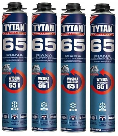 Schiuma per pistola Tytan 65, schiuma invernale, montaggio | esposizione ad alte e basse temperature (da -60 °C a +100 °C) 4 x 750 ml