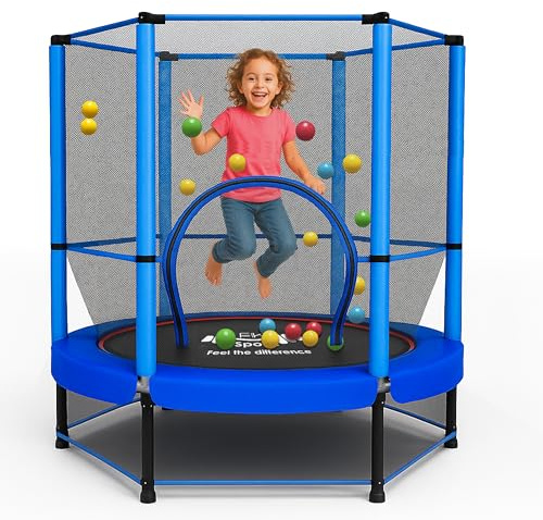 FK Sports 55 Rebounder Trampolines for Toddlers, Kids with Safety Enclosure Net, Bungee, Anti-Skid Pad & Steel Frame, Indoor & Outdoor Kids Trampoline - Mini Trampoline from Age 1 to 11 Childern