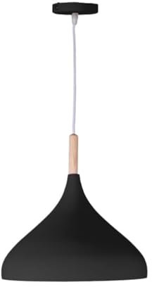 BEL AIR HOME - Lampada a sospensione BAVIERA 1xE-27 (BOMBIGLIA NON INCLUSA) Diametro 30 cm in metallo e legno, Altezza regolabile (NERO)