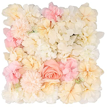 Tissting Panneaux Muraux de Fleurs Artificielles 15x15 Pouces Fond Mural de Fleurs de Roses en Soie Toile de Fond Murale D'hortensia Artificielle pour Mariage(Jaune)