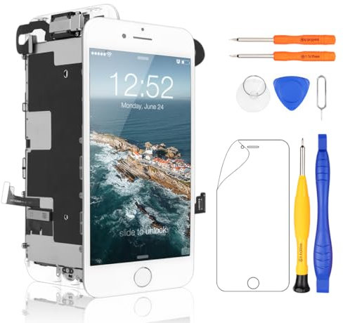 Yodoit Ecran pour iPhone 8 Complet Blanc LCD Écran Tactile avec Bouton Home, Caméra Frontale, Kit d'outils de Réparation Compatible avec Modèles A1863, A1905, A1906