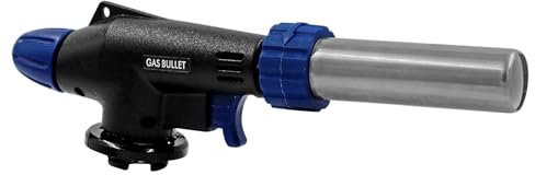 Gas Bullet ® Lötbrenner 360° für Unkrautbrennen, Löten, Flambieren, DIY Projekte | geeignet für Bajonett Ventil Kartuschen (227g) | Schweißbrenner, Bunsenbrenner (Lötbrenner + 8 Kartuschen)