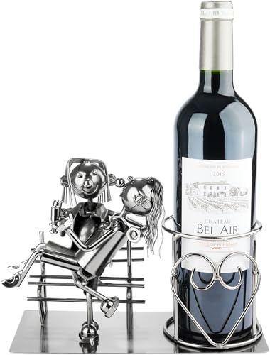 BRUBAKER Weinflaschenhalter Liebespaar auf Bank - Metall Skulptur Flaschenhalter - Wein Geschenk für Paare und Ehepaare - Flaschenständer inklusive Geschenkkarte