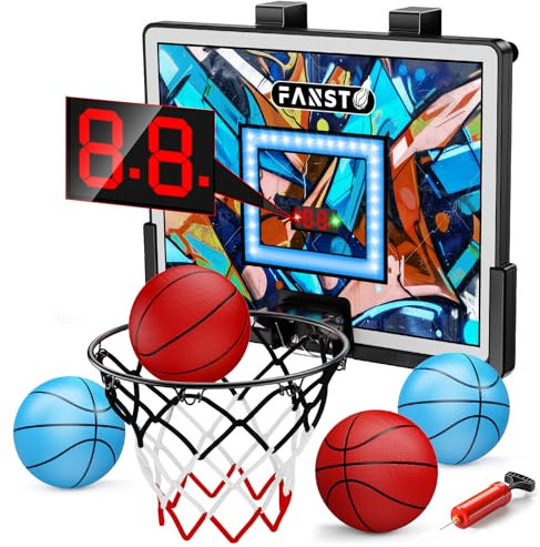 Basketballkorb-Set mit Ball und Pumpe zum Aufhängen über dem Haus, Mini-Basketballkorb über der Tür, Anti-Schlag-Rückwand und Stummschaltung, Türraum-Basketballspielzeug, Geschenk für 5–12 alte Jungen