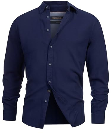 Indicode Hombres INGilman Shirt | Camisa a Cuadros con Cuello Kent de Mezcla de algodón Navy L