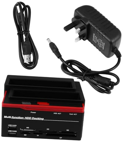 Artibetter Multi-Function Hard Disk Docking Station, Two Position Hard Disk Base Cards Reader, Two-Disk HDD Docking Station with Direct Plug-In USB Transfer, Uk Plug