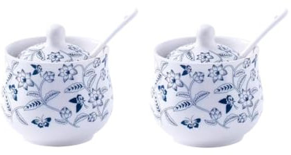 Productos cerámicos, azucarero blanco con tapa y cuchara, bote de almacenamiento de salero de cerámica, tarro de especias con patrón dibujado a mano, decoración de cocina, cafetería