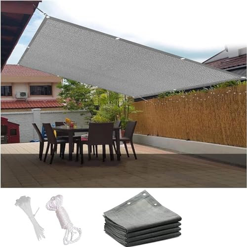 Grande vela parasole quadrata, 5 x 8,5 m, con blocco UV al 95%, traspirante, per cortile, giardino, patio, piscina, facile installazione, colore grigio