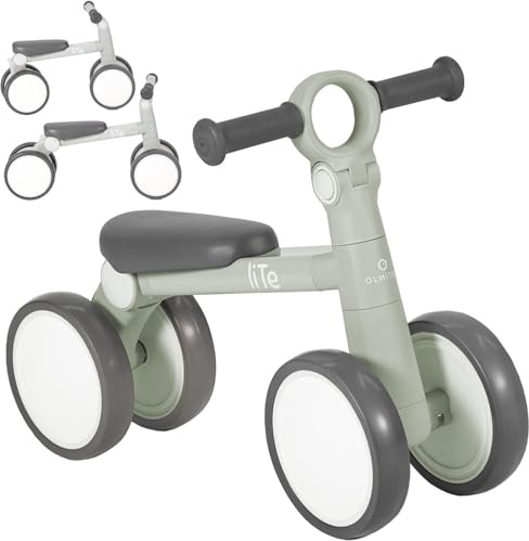 Olmitos – Bicicleta sin Pedales de Equilibrio a Partir 1 año Lite para niños – Juguetes bebé de 12 Meses - Ligera, Estable y Ajustable, 4 Ruedas – Correpasillos Ideal para Desarrollo (Verde)