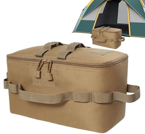 Vikbar campingväska, vattentålig förvaring av spisbehållare, 34 x 17 x 19 cm/13,39 x 6,69 x 7,48 tum bärbar utomhusorganisatör, kompakt resväska, perfekt för köksredskap och redskap, Krämfärgad, Refer