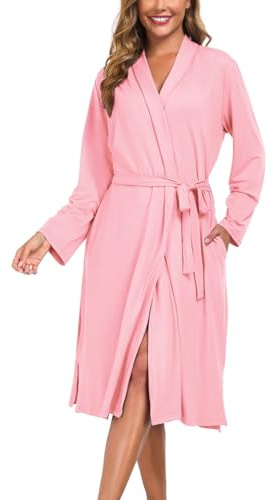 Beuwltpa Peignoir léger pour femmes, long peignoir de bain pour dames, kimono en tricot doux pour vêtements de détente et de nuit, rose, XXL