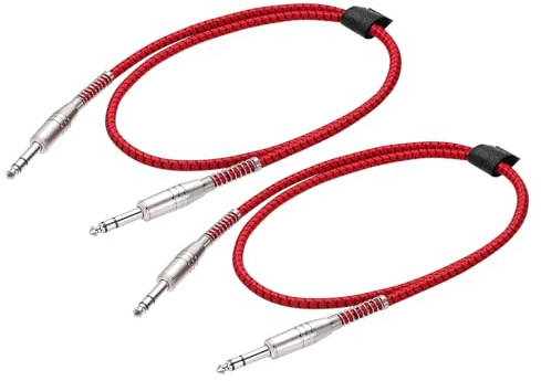 QUARKZMAN 2 Pcs Cavo Strumento Chitarra, 3 Piedi 1/4 Pollice a 1/4 Pollice Angolo Dritto a Dritto Cavo Jack Chitarra Elettrica per Basso, Nero Rosso