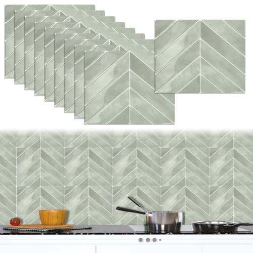 10 Stück 3D Fliesenaufkleber Grün – Selbstklebende Fliesen Küche & Bad 29 x 22,9 cm | Klebefliesen Küchenfliesen Vinyl | Wandfliesen Selbstklebend Küche, Fliesenaufkleber Wasserfest für Badezimmer