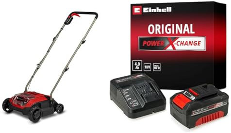 Einhell Scarificateur-aérateur sans fil GC-SC 18/28 DS Li-Solo Power X-Change (18 V, largeur de travail 28 cm, moteur sans charbon, rouleau scarificateur 12 lames) avec Chargeur et Batterie 4,0Ah