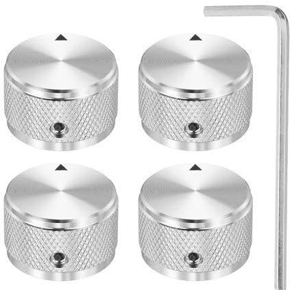 QUARKZMAN 4 Stück Potentiometer Knöpfe 6mm x 25mm x 15.5mm Netzblume silber | Aluminium, Universelle Lautstärke Tonregler Knöpfe, Mit Schraubenschlüssel, Für Gitarre Bass