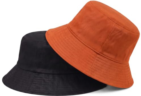 XX-Stor vändbar hinkhatt - Unisex UV-skydd, packbar, moderiktigt tryck för sommarens utomhusfiske, strandvandring (svart och orange)