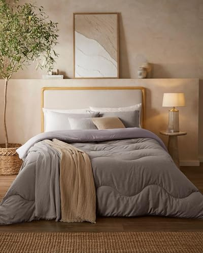 Night Lark Coverless Duvet King 4.5 Tog Soft Weave - Stone Grey | Lightweight King Size Quilt 4.5 Tog, Summer Duvet with Pillowcase Set, Hypoallergenic & Machine Washable