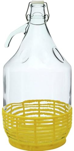 made in home Ballon de fermentation, 5 l, avec bouchon à étrier et panier en plastique, bouteille en verre, ballon de vin, bouteille à étrier (1)