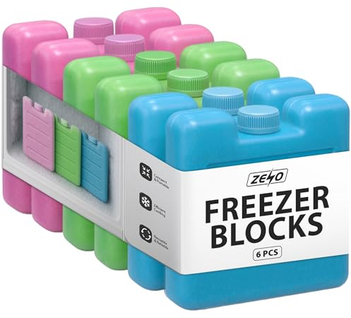 ZENO Mini Freezer Blocks 6 Pack | Reusable Ice Pack | Ice Blocks for Cool Bags, Lunch Box, Travel, Picnic | Maintains Cold Temperature for Hours | Freezer for Food & Drink | Leakproof | Ultra Durable
