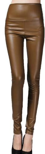 Generisch Caldi leggings in pelle da donna, invernali, imbottiti, in poliuretano, colorati, in pelle sintetica, a vita alta, stretti, pantaloni a matita, elasticizzati, leggings termici sexy push up