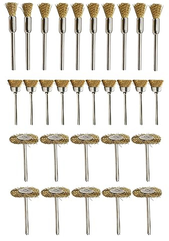 Juego de 30 cepillos de alambre de cobre, kit de cepillos de alambre de latón, accesorios para herramientas rotativas, limpiador de brocas de mano