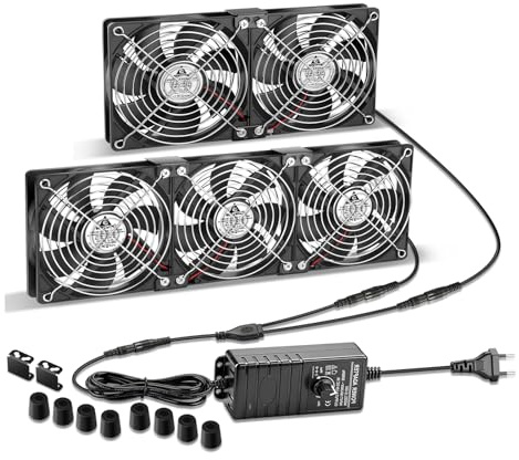 GDSTIME 5x 120mm Lüfter 230V PC Ventilator 220V Gehäuselüfter 220V Regelbar | 5 x 120mm pc Lüfter 230V fan 220v mit Netzstecker 4V -12V Geschwindigkeit Kontrolle Großer Luftstrom für PC Kühlung Belüftung
