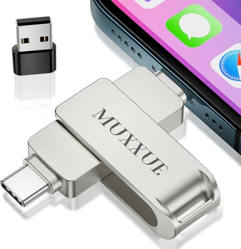 MUXXUE Cle USB Phone 256 Go,3 en 1 Clé USB Phone | Sans Application, Clef pour Phone/Android/Type C et PC, Cle USB C Mémoire Externe pour Stockage Photos, Vidéos, Fichiers