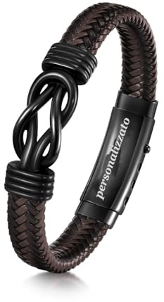 Gamtic Bracciale Pelle Uomo Personalizzato Regalo - Regolabile Acciaio inossidabile Braccialetti Nomi Incisione per Lui Marito Fidanzato Coppia Idea Regali di San Valentino Personalizzati Bracciali