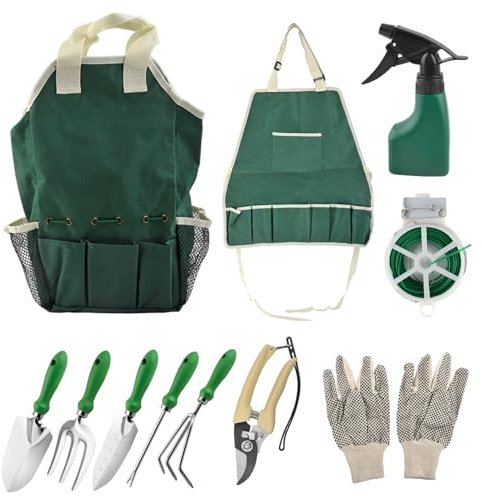 DAGLLGEW Ensemble d'outils de Jardinage 11 pièces Kit d'outils de Jardinage Pratique Comprenant Un Sac Rangement, des Gants et Un Vaporisateur Ensemble Jardin Robuste pour Femmes et Hommes jar