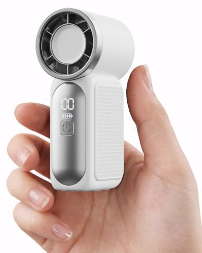 Mini ventilador portátil de mano, 6 velocidades 16900 RPM de alta velocidad, esencial personal de verano con pantalla LED, recargable por USB, con cordón para maquillaje