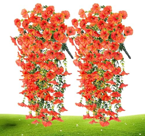 Petunia konstgjorda blommor – realistisk blommig färg för utomhusskärmar, 2-delad fuskpetunia-arrangemang naturlig stil, UV-resistenta kronblad + flexibel stamstrukturdesign, hållbart syntetiskt tyg