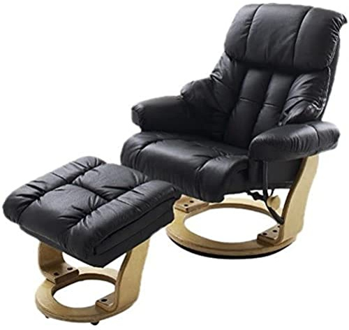 Silla Robas Lund con puf crema en cuero Calgrey natural / Crema y nogal natural / nogal negro / marrón 90 x 91-122 x 89 cm a 104 cm 64023CK5 relax