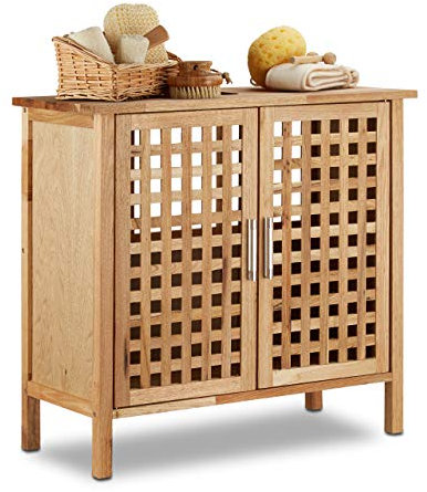 Relaxdays Mobile Sottolavabo in Legno di Noce Resistente, Armadietto da bagno, HxLxP: 61 x 66 x 29 cm ca., Naturale