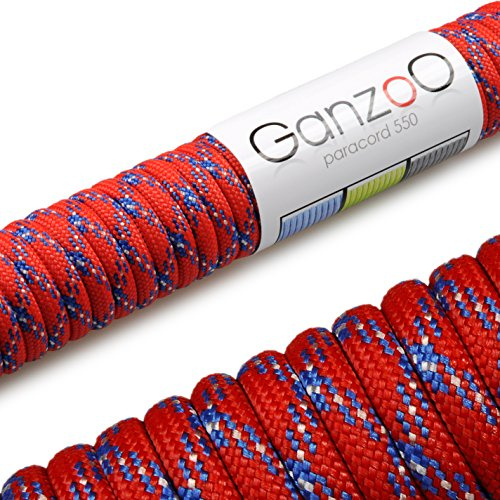 Ganzoo Paracord 550 Seil, Nylon-Polyester, 4mm, Typ 3, 30 Meter, 7 Kernstränge, Outdoor-Schnur, Allzweck-Seil, Hundehalsband, Hundeleine, Armband knüpfen, Camping, Survival - blau rot