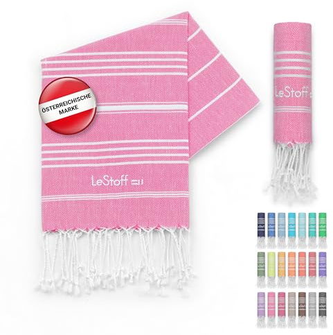 LeStoff Hamamtuch Gästehandtuch, 100% Bio-Baumwolle, 50x100 cm, Pink | Handtuch für Bad, Gesicht, Sport, Reise, Camping – vorgewaschen, nachhaltig, leicht, kompakt, saugstark und schnelltrocknend
