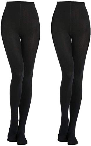MANZI 2 Paar Damen Classic Schwarz Thermo Warm Fleece Strumpfhose 400 Den