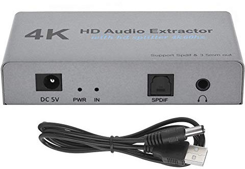 Extracteur Audio HDMI 4K 60Hz Spiltter, HDMI vers 2 HDMI + stéréo 3,5 mm + SPDIF Optique Toslink, Adaptateur Audio HDCP1.4 DVI1.0 pour Lecteur Blu-Ray Pro HDTV