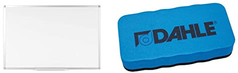 BoardsPlus - Magnetisches Whiteboard - 120 x 90 cm - Magnettafel mit Lackierte Stahloberfläche & Dahle Whiteboard Schwamm (Magnetischer Wischer für Trockenreinigung auf vielen Oberflächen) blau