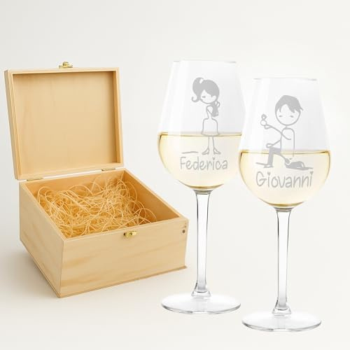 fashwork - Coppia Calici Vino Personalizzabili Proposta Matrimonio, Calici Personalizzati da 50 cl, bicchieri vino rosso o prosecco - Idee Regalo Anniversario, SanValentino e scegli la scatola regalo