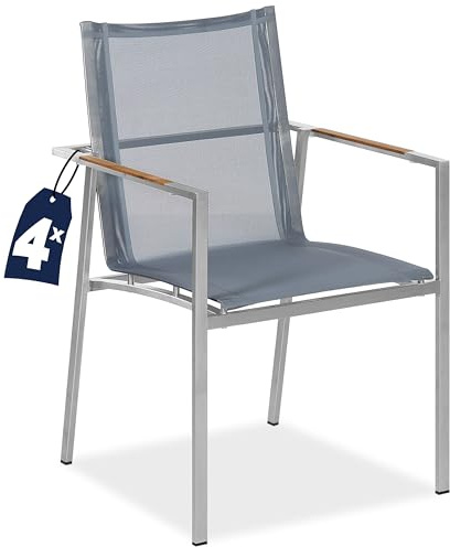 Casaria® Gartenstuhl 4er Set Armlehnen Stapelbar 160kg Garten Terrasse Balkon Gartenmöbel Terrassenstuhl Teakholz Edelstahl
