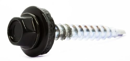 4.8mm x 20mm Jet Black Self-Drilling Roofing Screws with EPDM Sealing Washer Painted RAL 9005 (Pack of 50) C07CD