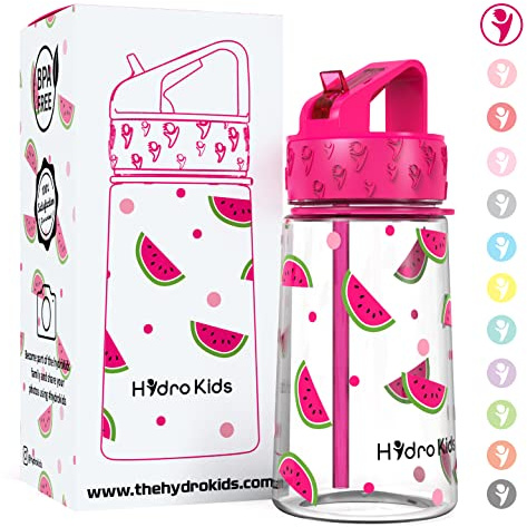 HydroKids Water Bottle with Straw – 400ml BPA Free Kids Water Bottles for School Travel Sports – Leakproof Childrens Drink Bottle for Girls Boys Childs