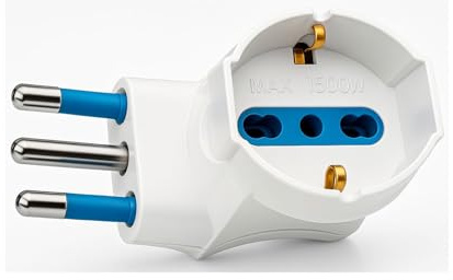 Adattatore Presa Schuko Angolare Salvaspazio 16A – Spina Italiana 3 Poli a Presa Schuko/Trivalente 10/16A – Riduzione Presa Muro 90° per Elettrodomestici, TV, PC – Max 1500W