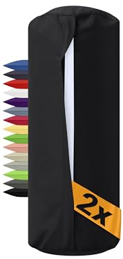npluseins Lot de 2 housses pour traversin 40 x 15 cm 100 % coton Noir 40 x 15 cm