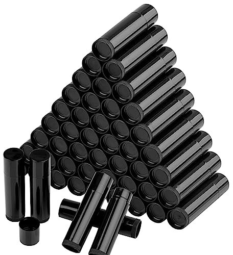 Lippenstifthülsen Leer, Lippenstift Tubes, 50 Stück Wiederverwendbar Kunststoff Leer Lippenpflegestift Nachfüllbar mit Kappe für DIY Hausgemachte Lippenbalsams (Schwarz,5g)