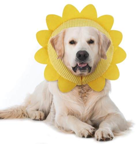 IEUUMLER Aufblasbare Halskrause Hund, Einstellbar Bequem Hundekragen Leckschutz für Hunde & Katzen Nach der Operation Verhindert das Beißen und Kratzen EU004 (Sunflower, M)