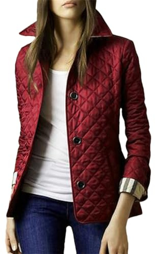 Cappotto Giacca Top Donna con Revers Autunno e Inverno Classico a Quadri Cappotto a Bottone Singolo Abbigliamento in Cotone a Maniche Lunghe, Vino rosso, XXX-Large