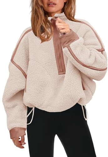 Panadila, Damen Fleece-Pullover mit halbem Reißverschluss, weich, warm und locker geschnitten, mit Taschen und kuscheligem Teddyfleece für hohen Tragekomfort