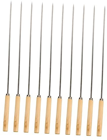 Sosoport Spiedo Per Barbecue in Acciaio Resistente Con Manico in Legno, Set Da 10 Spiedini Piatti, Utensili Per Grigliate All'aperto e Uso Familiare