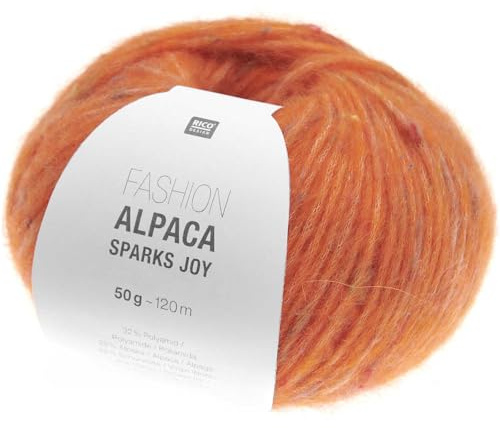 Rico Fashion Alpaca Sparks Joy Alpakawolle | Strickwolle Häkelwolle mit Alpaka Wolle Baumwolle | Strickgarn 50g 120m (02 orange)